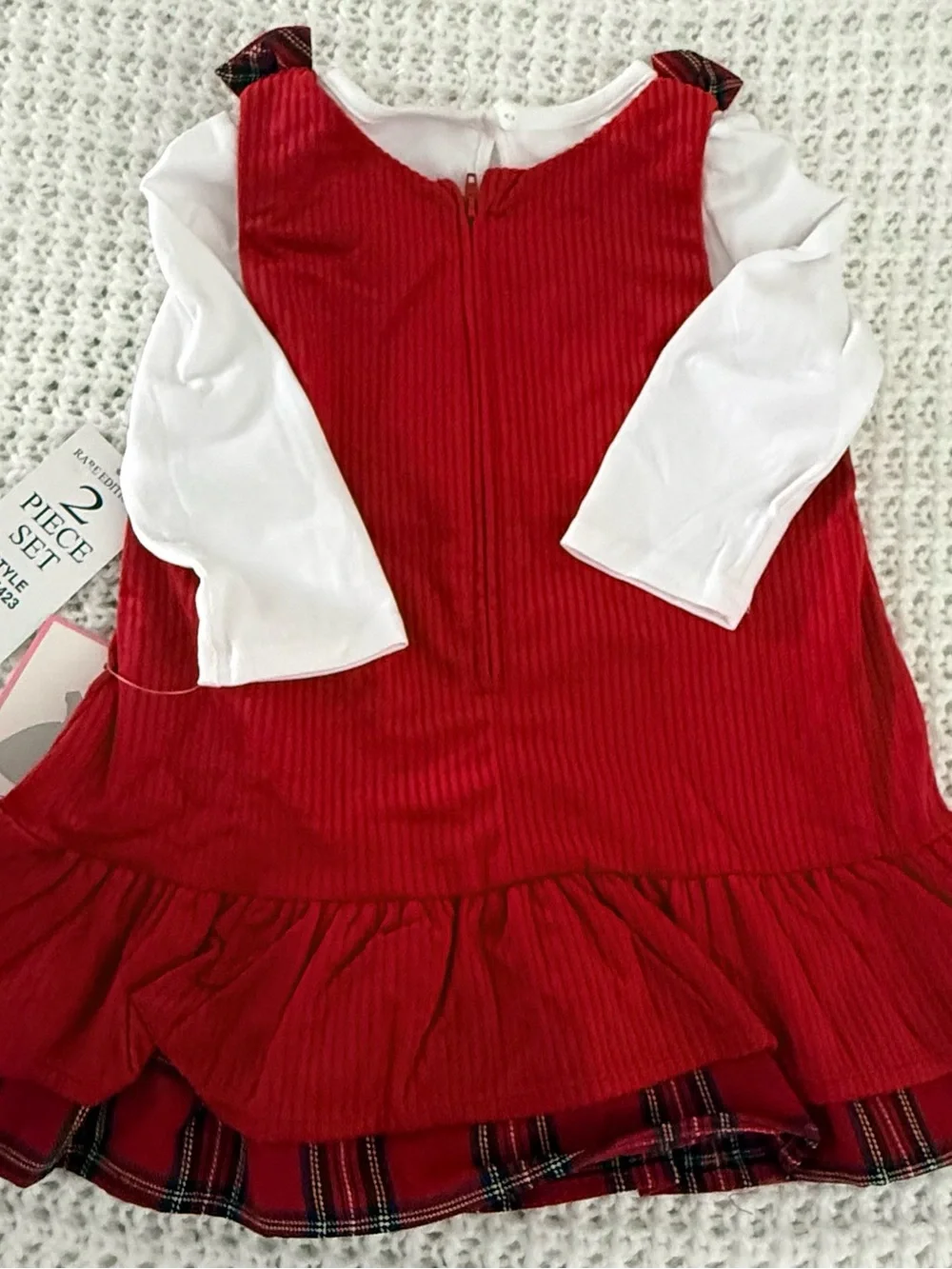 Rare Editions Baby Girls 2-Piece Reindeer Corduroy Dress Set in red/white Sz 18